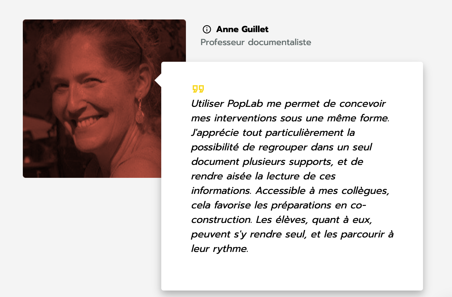 Témoignage de Anne Guillet, professeur documentaliste, utilisatrice de popLab